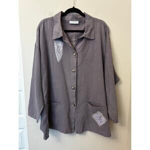 Bryn Walker Button Down 100% Linen Shirt Lagen Artsy Boho Minimal Size Large